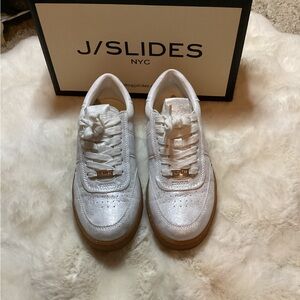 J Slides White Metallic Luxe Sneakers